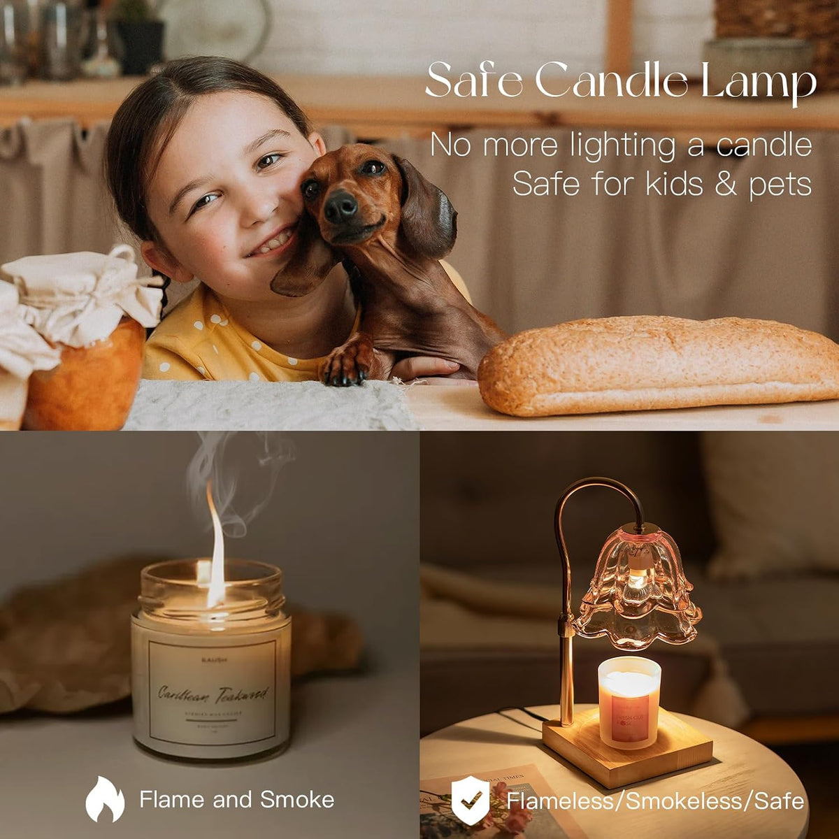 Candle Warmer Lamp with Timer, Pink Floral Glass Shade