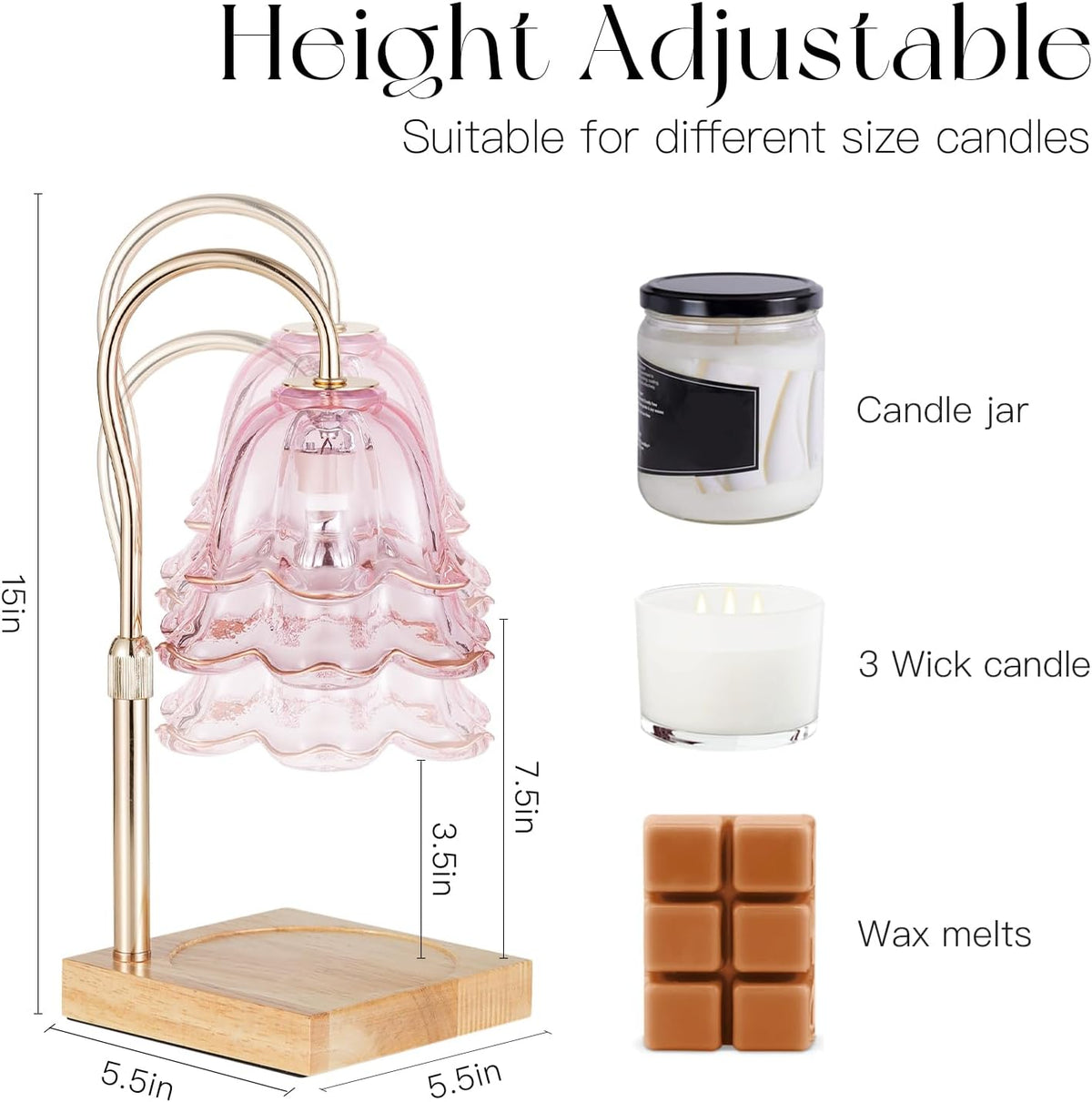 Candle Warmer Lamp with Timer, Pink Floral Glass Shade