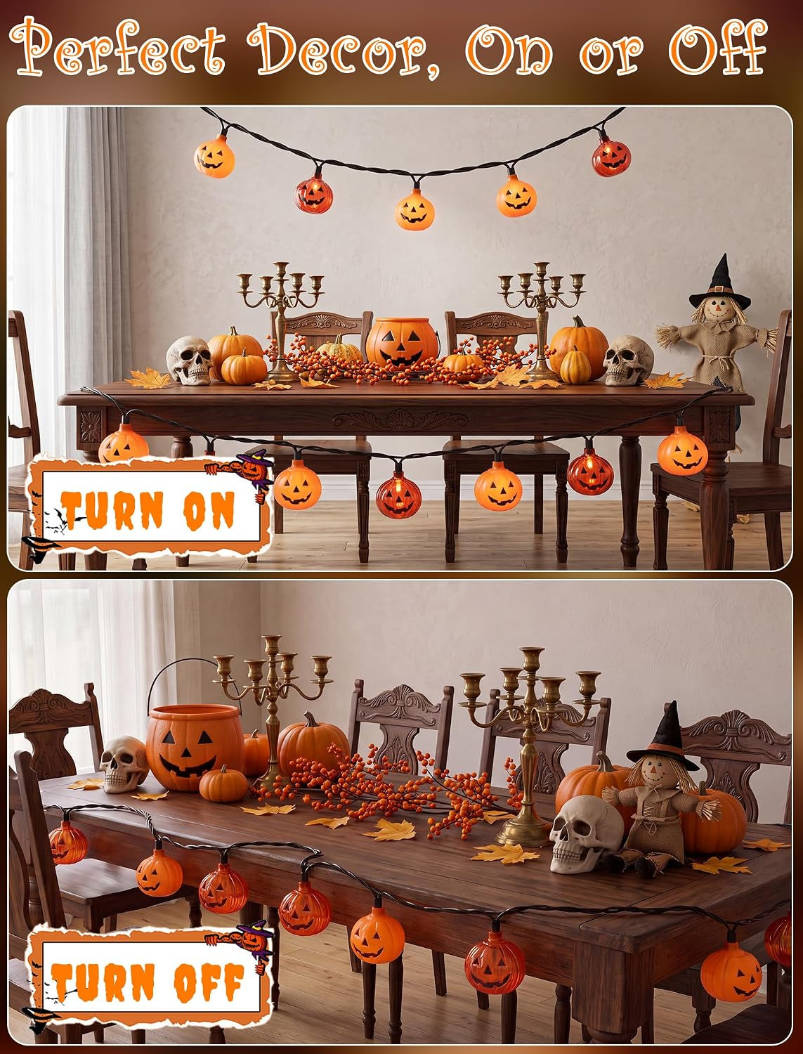 Halloween Pumpkin String Lights, 8.5FT 10 LED Plug in Yard Porch Light
