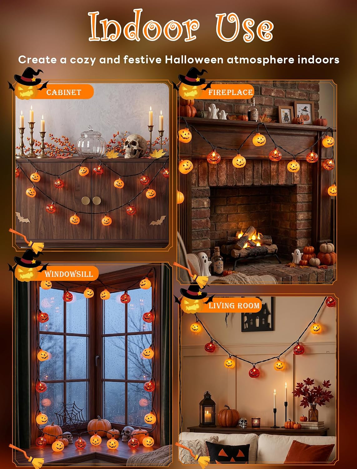 Halloween Pumpkin String Lights, 8.5FT 10 LED Plug in Yard Porch Light