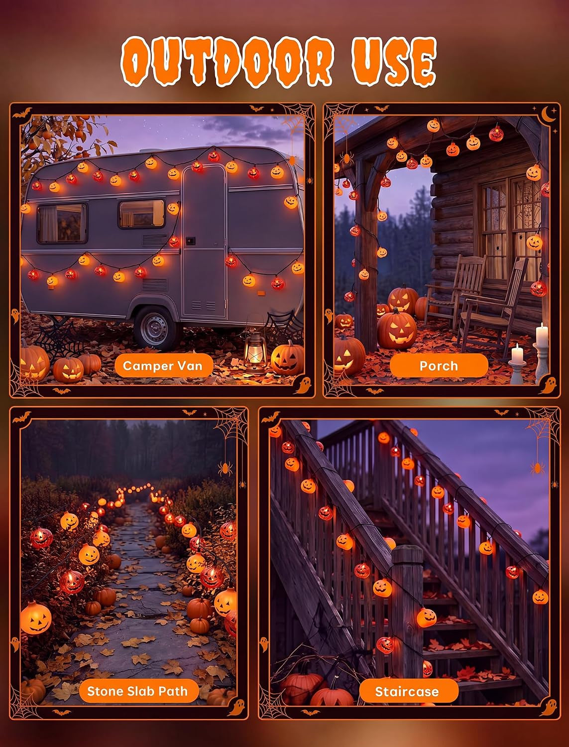 Halloween Pumpkin String Lights, 8.5FT 10 LED Plug in Yard Porch Light