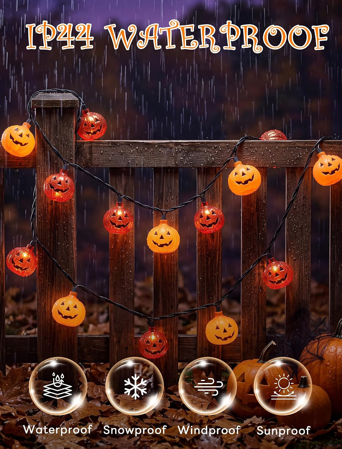 Halloween Pumpkin String Lights, 8.5FT 10 LED Plug in Yard Porch Light