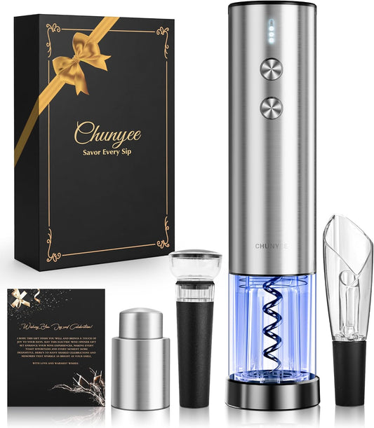 Electric Wine Opener Set - Premium Wine Gifts with Wine Opener, Foil Cutter, Wine Aerator, Vacuum Stopper, and Elegant Gift Box - Ideal Christmas Gift for Unforgettable Moments