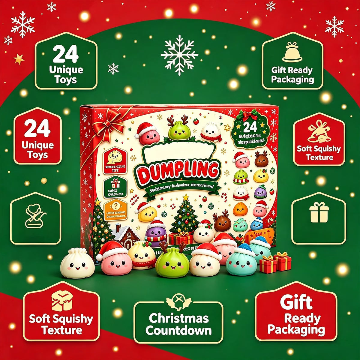 Christmas Dumpling Advent Calendar 2026, Dumpling Squishy Mystery Countdown Advent with 24 Squishy Dumpling Toy for Christmas Favors (1 Set)
