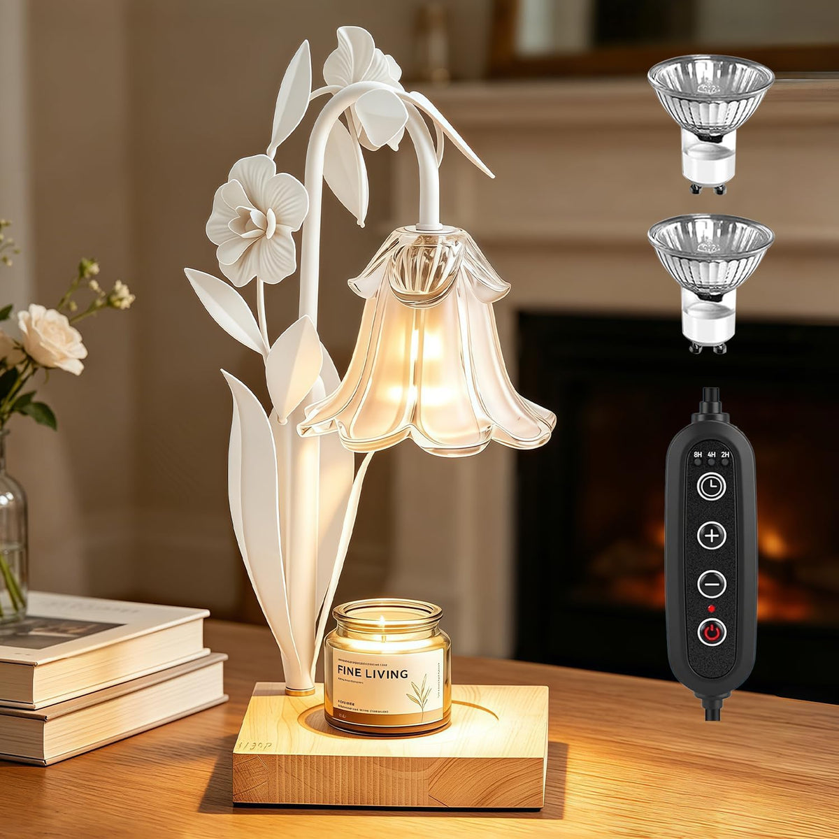 Candle Warmer Lamp with Timer Dimmer, Adjustable Height Flower Candle Lamp